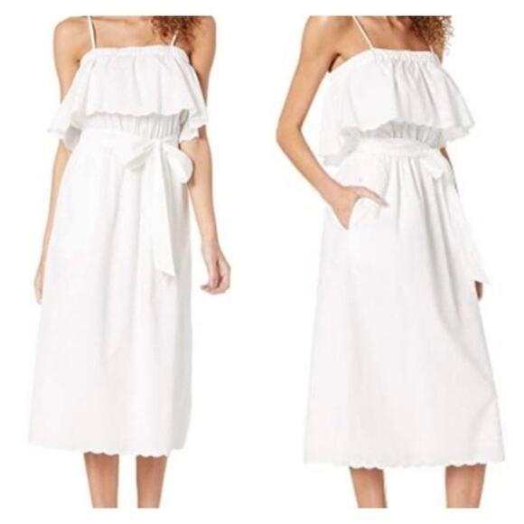 Joie Rindinya White Popover Midi Flounce Dress M - Picture 1 of 11